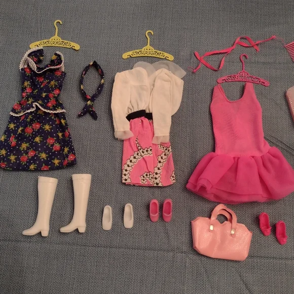 Mattel Doll Outfit Set with Dark Floral Dress, Hot Pink Dress & Accessories - Picture 1 of 5